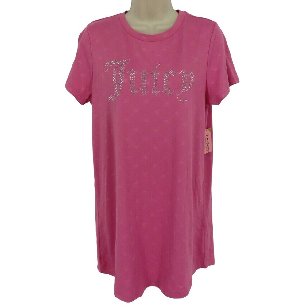 Juicy Couture Womens Medium Pink Rhinestone Bling Embossed Crown Sleepshirt NEW